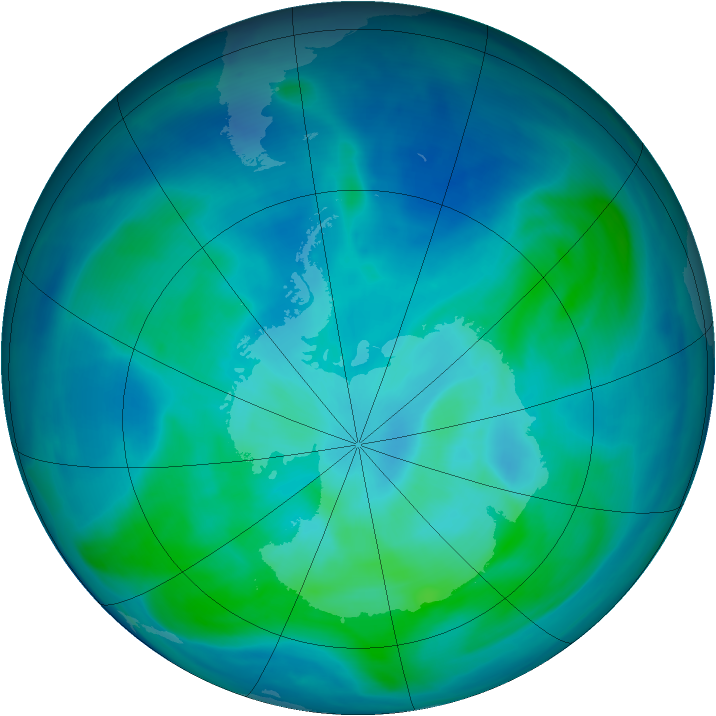 Antarctic ozone map for 09 March 2008